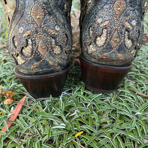 Corral Women's New Ash Grey Inlay & Studs & Crystal Western Boots, Size 9 - Picture 7 of 15